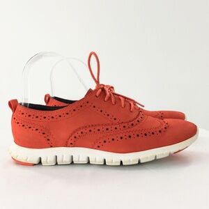 Cole Haan Womens Wingtip Shoe Orange Zerogrand Nubuck Leather Oxford Sz 7